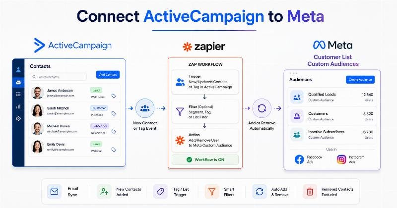 ActiveCampaign Custom Audiences by Zapier: Connect Contacts with Meta Ads